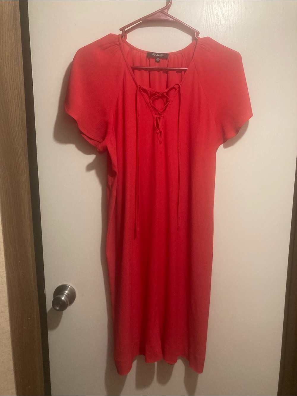 Madewell Dark Coral Lace-Up Shift Dress